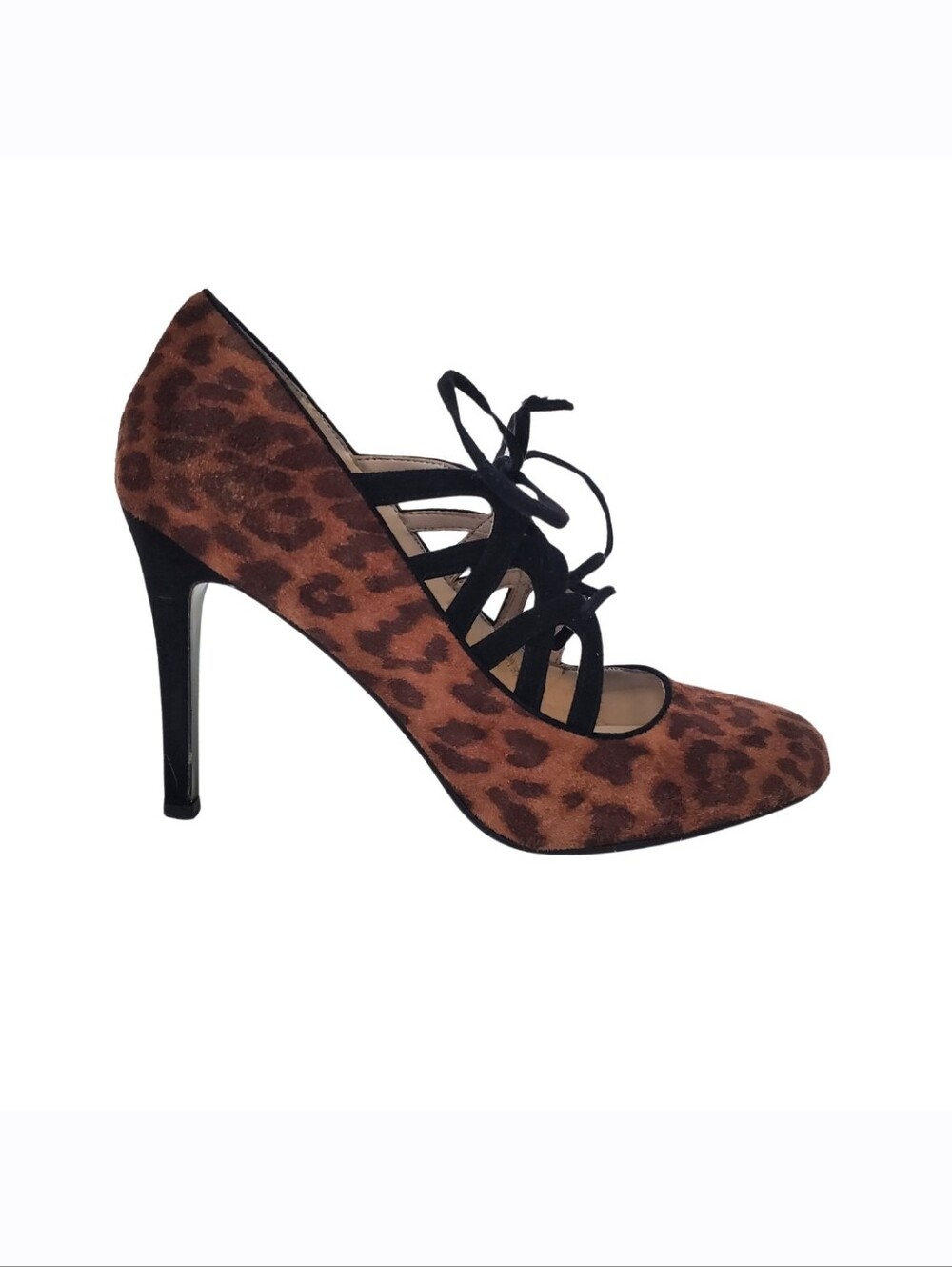 Nine West Women's Suede Cheetah Print Lace Up Heels Size 6.5 Like New